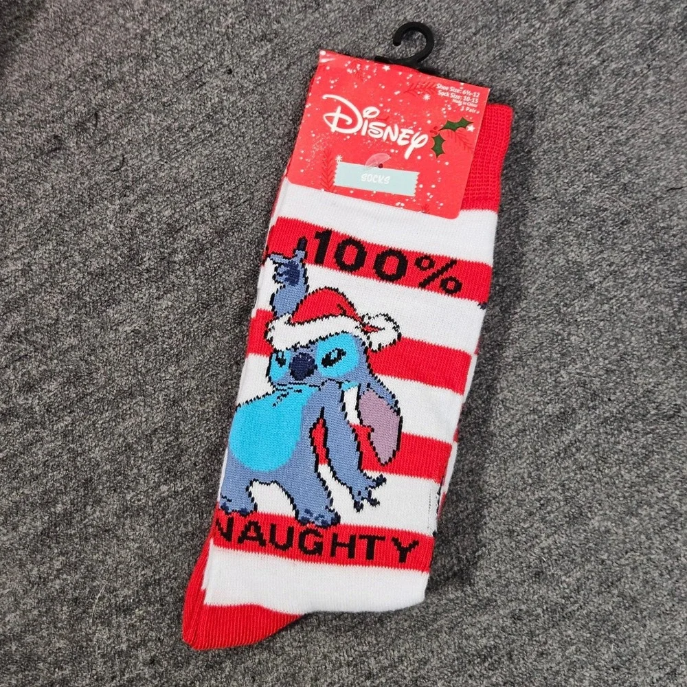 NEW Disney‎ Stitch 100% Naughty Christmas Holiday Socks Size 10-13